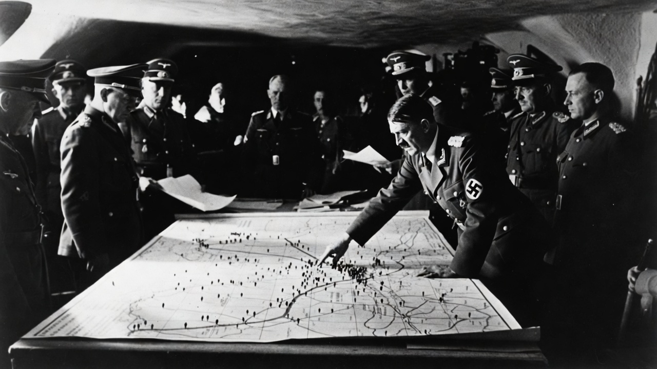 German officers planning over a war map during the Battle of Stalingrad